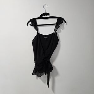 Express Black Ruffle Crop Top